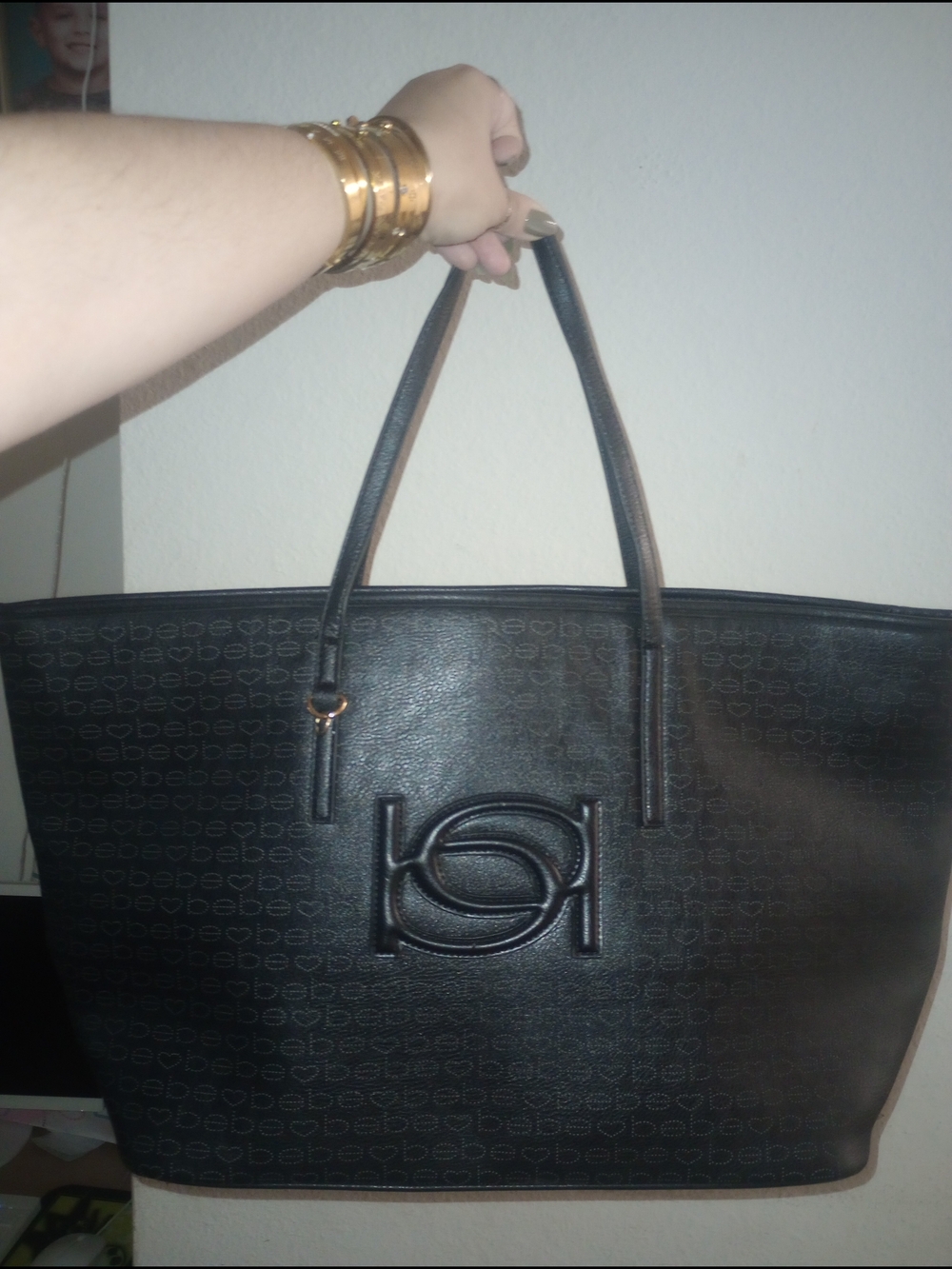 bebe Black Tote - Embossed Logo